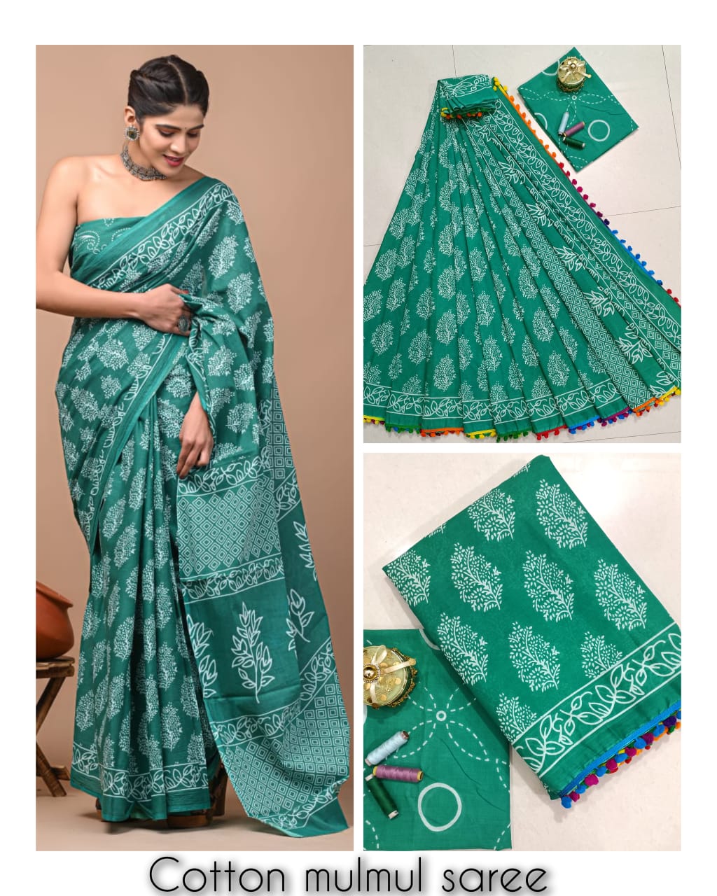 Hand block print Saree with blouse